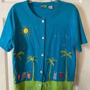 O’nque Turquoise and Lime‎ beach, Palm, Sun blouse.